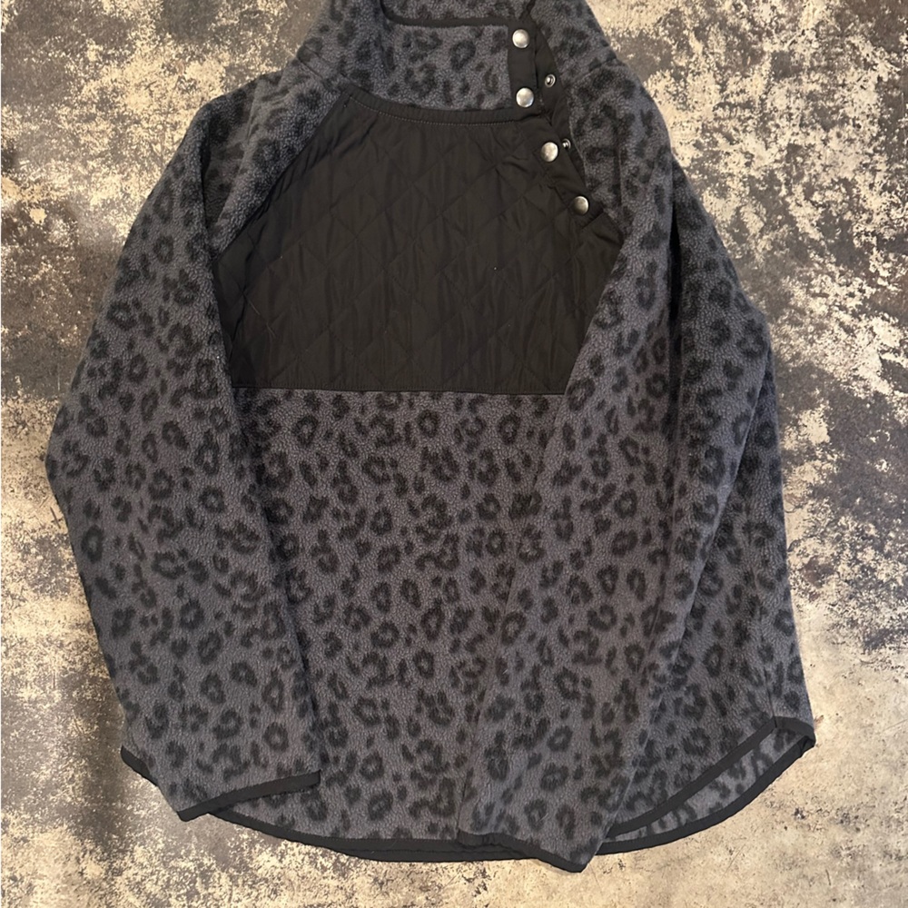 J Crew Women's Quilted Button Neck Gray Black Tunic